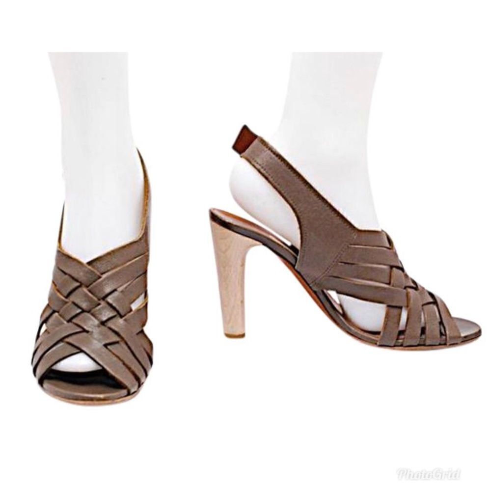 Lanvin Vintage Leather Olive Browngladiator Woven Cone Heel Sandals